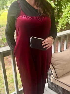 Emery Rose 2XL Burgundy Velvet Wide Leg Jumpsuit Romper Plus Size